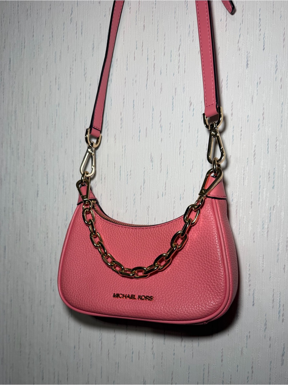 Michael Kors Pink Pebble Leather Shoulder Bag with Gold Chain Strap